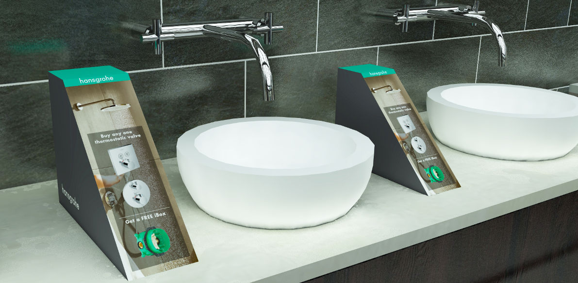 POS retail small format hansgrohe store triangluar divider